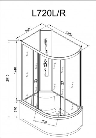 Душевая кабина Deto L 720 L N без крыши